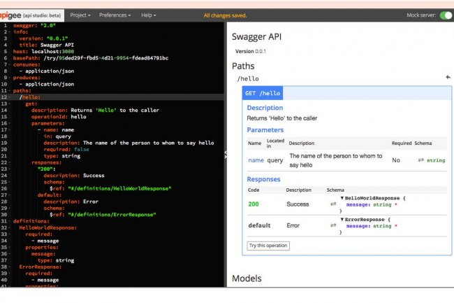 API Studio d'Apigee s'appuie sur Swagger Editor pour faciliter le développement d'API.