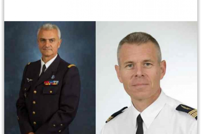 De gauche  droite : Gnral de division arienne Jol Rode, chef du projet Smart Base ; Colonel Fabrice Fola, commandant la BA 105 dEvreux. (crdit : SIRPA)