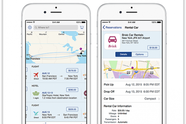L'app Travel Plan pour iPhone permet de fournir des informations relatives au trajet des voyageurs d'affaires. (crdit : D.R.)