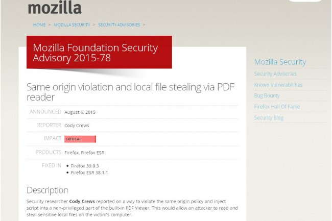 La faille dcouverte sur Firefox est exploite via le lecteur PDF. (crdit : D.R.)