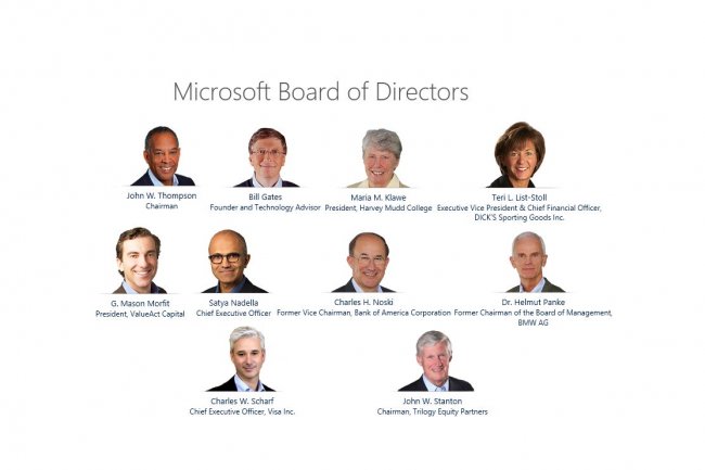 Les membres du Conseil d'Administration de Microsoft. (Crdit : D.R.) Cliquer sur l'image