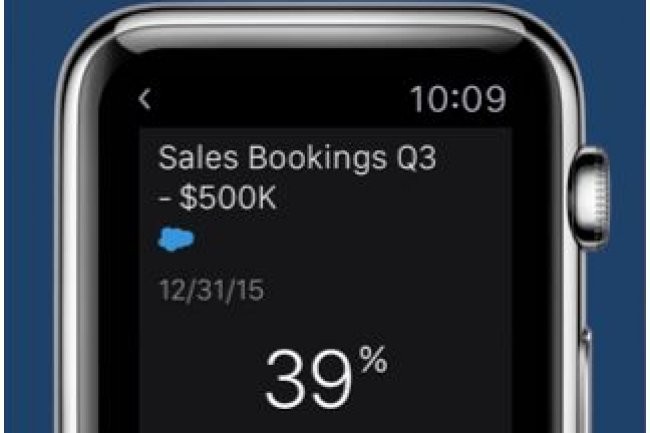 Salesforce.com a indiqu qu'une vingtaine d'apps allaient tre dvoiles pour l'Apple Watch (ci-dessus BetterWorks pour les forces de vente). Crdit: D.R