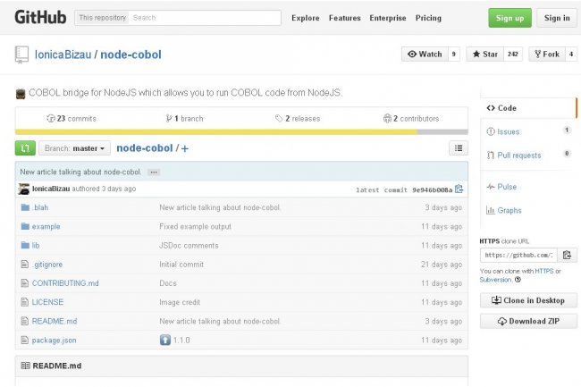 Les nostalgiques de Cobol seront sans doute intéressés par le projet node-cobol qui relie le langage à Node.js.