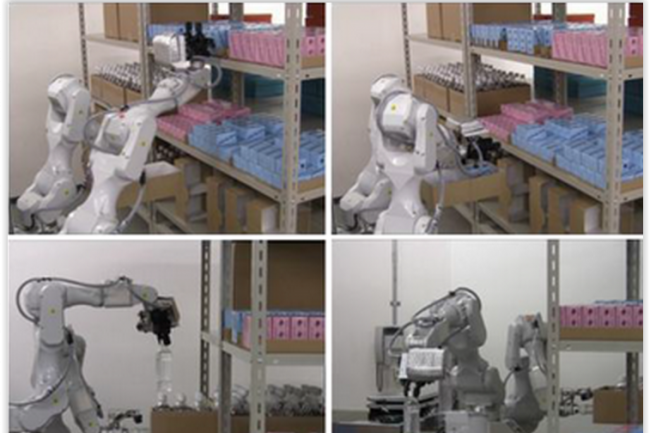Le robot-magasinier conu par Hitachi utilise des bras mcaniques fournis par Epson. (crdit : D.R.)