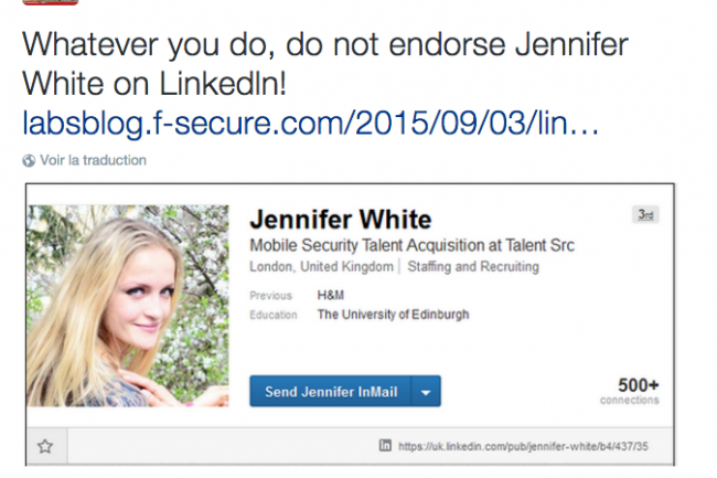 Le faux profil de Jennifer White a convaincu un grand nombre d'utilisateurs sur Linkedin.