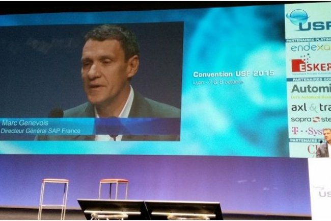 Marc Genevois, directeur général de SAP France depuis quelques jours, intervenant sur la conférence USF (utilisateurs francophones de SAP). Crédit : BL