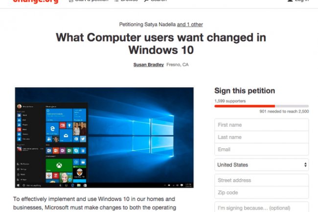 Une campagne de ptitions contre les mises  jour automatiques de Windows 10 a t initie sur Change.org.