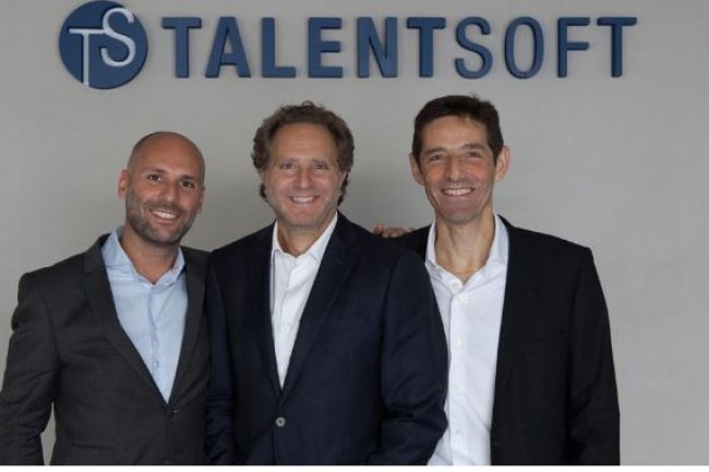 Jean-Stphane Arcis, PDG de Talentsoft, au centre),  Alexandre Pachulski ( gauche), et Jol Bentolila ( droite) , co-fondateurs comptent sur la leve de 25 millions de dollars pour booster la R&D et recruter 120 collaborateurs. (crdit : D.R.)