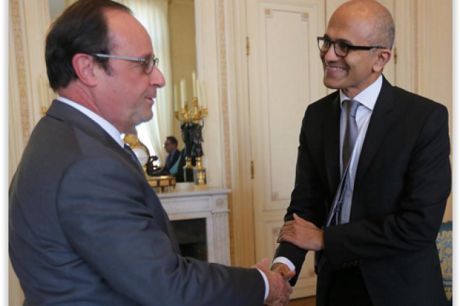 Satya Nadella, CEO de Microsoft, a rencontr Franois Hollande lors de sa visite  Paris le 9 novembre 2015. (crdit : D.R.)