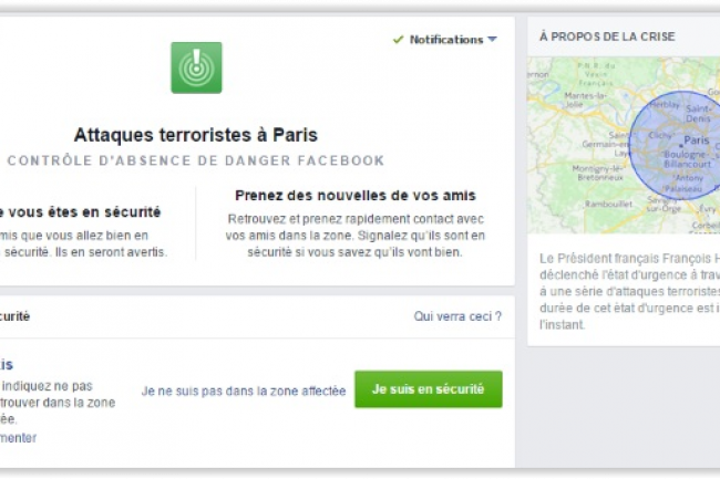 Trs utilis lors des attentats de Paris, loutil de contrle d'absence de danger de Facebook va maintenant tre gnralis lors dautres catastrophes. (crdit : D.R.)
