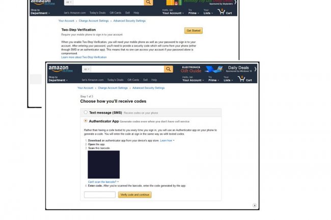 Les utilisateurs américains d'Amazon peuvent maintenant paramétrer leur compte pour bénéficier d'un accès vérifié en deux étapes par l'envoi d'un code. Cliquer sur l'image. (crédit : D.R.)