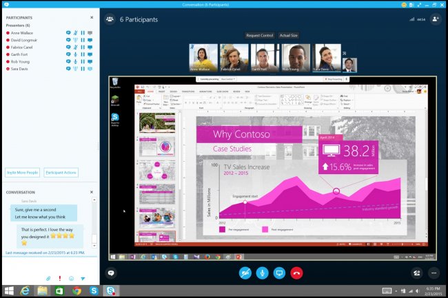En souscrivant à Office 365 E5, on accède aux fonctionnalités les plus récentes de Skype for Business (ci-dessus, partage de bureau / cliquer sur l'image)