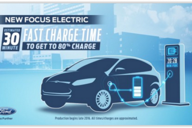 La Focus lectrique 2016 va bnficier d'un systme permettant de charger en 30 minutes une batterie  80% pour une autonomie d'environ 160 km. (crdit : D.R.)