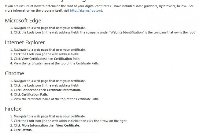 Dans un billet de blog, Microsoft explique comment dterminer la racine de ses certificats numriquse pour savoir s'ils ont toujours valides.