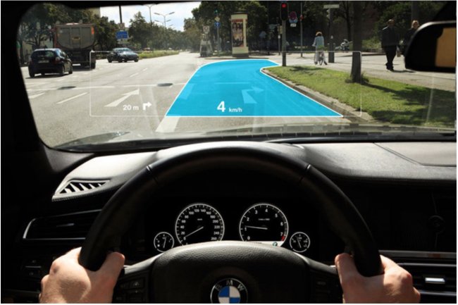 La réalité augmentée, combinée avec la technologie d'affichage à hauteur de vue, permettra aux conducteurs de garder un contact visuel avec la route pour la navigation. (crédit : BMW)