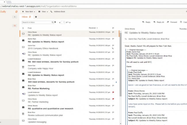 Aprs un an de tests, AWS lance sa plate-forme de messagerie Workmail accompagn dun calendrier. (crdit : D.R.)