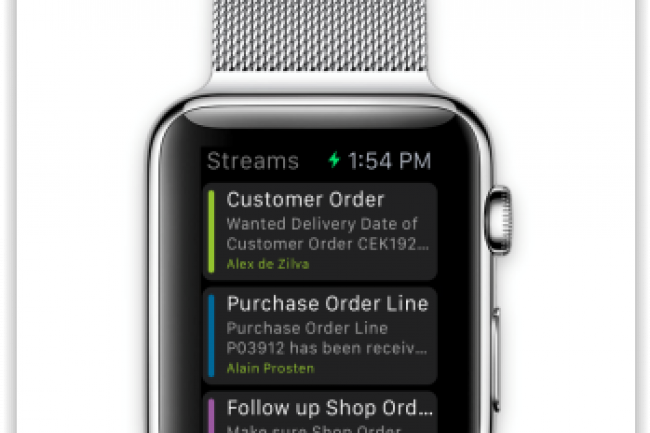 IFS Streams, le flux de notifications relatif aux applications et progiciels de l'diteur; est disponible sur la Watch d'Apple. (crdit : D.R.)