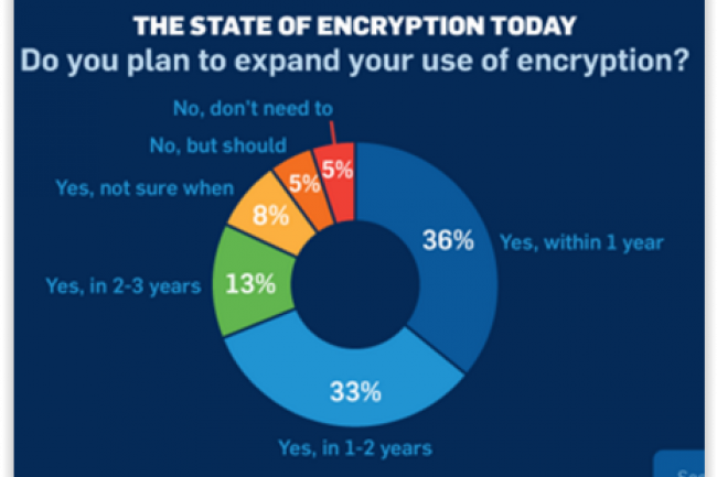D'après la dernière étude The State of Encryption de Sophos, 36% des entreprises dans le monde prévoient d'étendre l'usage du chiffrement d'ici 1 an. (crédit : D.R.)