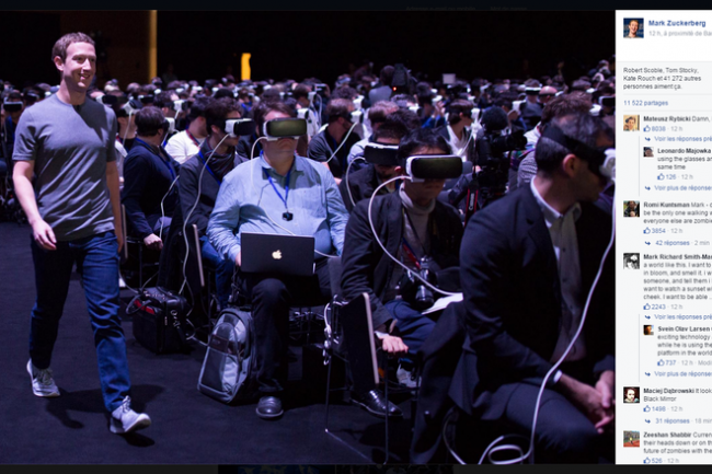 Perdus dans un paradis artificiel imposé par Samsung et Facebook, les participants à ce keynote au MWC 2016 étaient devenus de simples spectateurs. (Crédit D.R.)