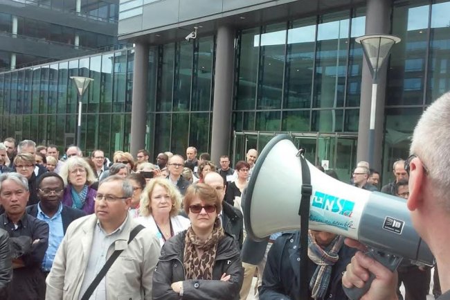Les salaris d'IBM France lors d'une mobilisation ce mois-ci  Bois-Colombes pour protester contre le PSE 2016. (crdit : D.R.)