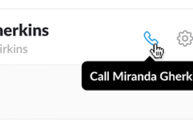Cette icône téléphone dans l'en-tête d'une fenêtre Slack permet aux utilisateurs de passer un appel à l'un de leurs coéquipiers. (crédit : D.R.)