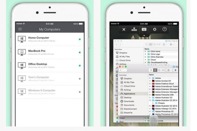 L'app GoToMyPC permet d'accder  ses postes de travail  partir de son mobile. (ci-dessus sur iOS)