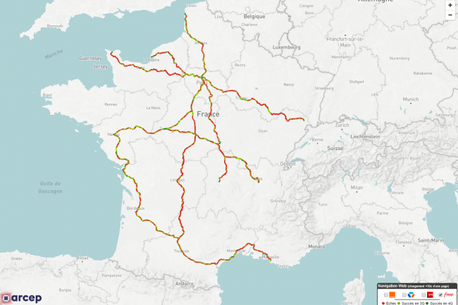 Il reste encore pas mal de chemin  parcourir pour Free pour amliorer la couverture de son rseau 3G/4G en France, notamment sur les grandes lignes de train. (crdit : Arcep)