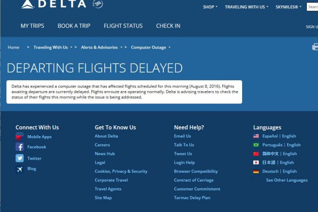 Sur son site, Delta demande  ses clients de vrifier le statut de leur vol ce matin avant de se rendre  l'aroport tandis que la compagnie arienne intervient sur un problme informatique.