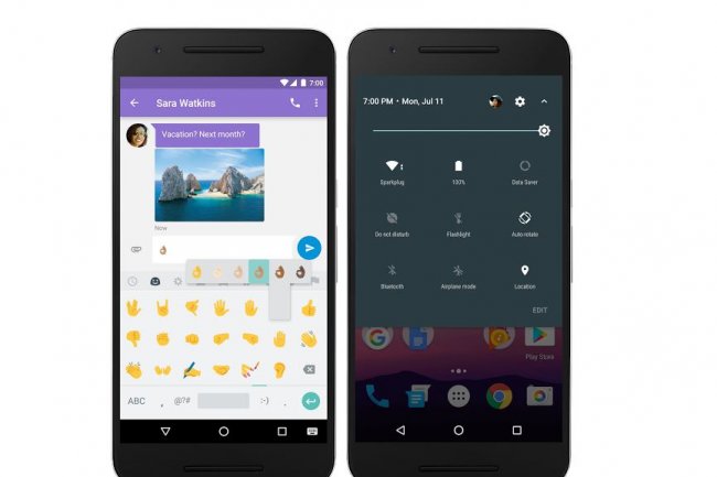 La version 7.0 d'Android (adoubée Nougat) a commencé à être diffusée vers les smartphones Nexus le 22 août. Ses paramètres s'ajustent plus rapidement et ses icônes se sont multipliées. (crédit : D.R.)