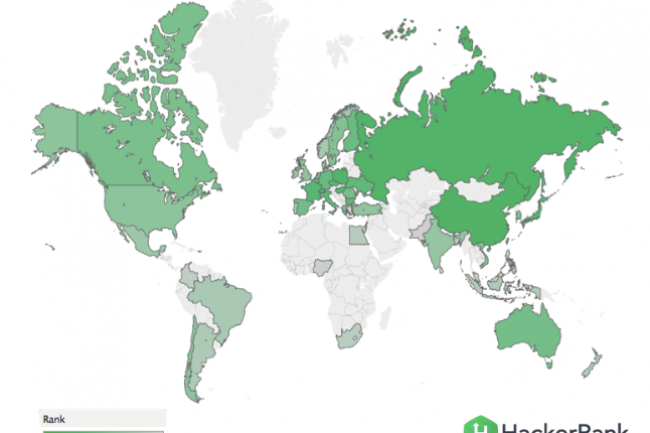 Cartographie de la rpartition des meilleurs dveloppeurs dans le monde selon HackerRank. (crdit : D.R.)