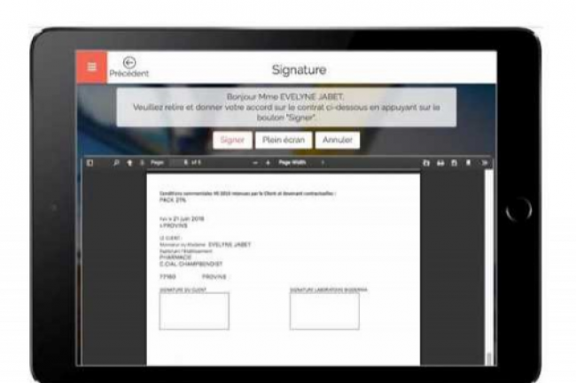 Lapplication Sell & Sign sur les tablettes des commerciaux permet  Bioderma de totalement numriser la commande jusquau contrat. (crdit : D.R.)