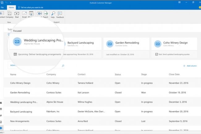 Outlook Customer Manager, outil de CRM lger que Microsoft s'apprte  ajouter  Office 365 Business Premium, permet de voir en un coup d'oeil sa liste de clients.