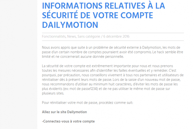 Des données de plus de 87 millions d'utilisateurs de Dailymotion auraient été hackées. (crédit : D.R.)