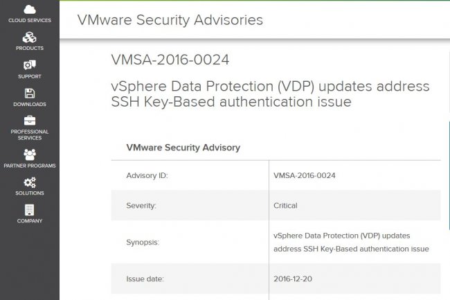 VMware a mis des bulletins de scurit pour deux de ses produits, vSphere Data Protection (ci-dessus) et vSphere Hypervisor.