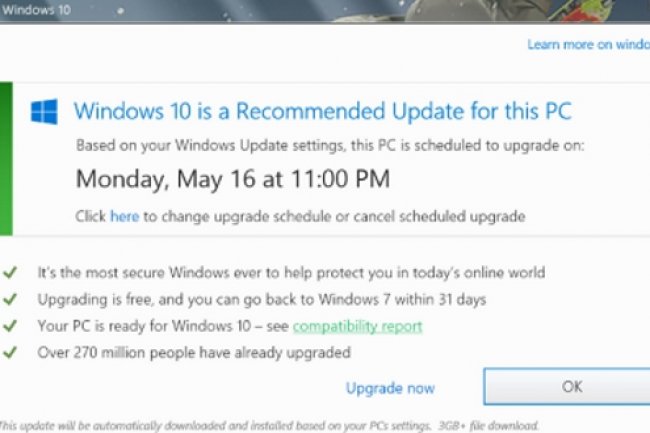 La mise  jour force de Windows 10 a scandalis bon nombre d'utilisateurs au printemps dernier. (crdit : D.R.)