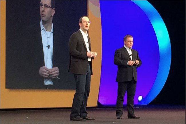 Sur Citrix Summit 2017, le 9 janvier, Scott Guthrie, vice-président exécutif de Microsoft, et Kirill Tatarinvo, CEO de Citrix, présentent les nouvelles intégrations entre leurs offres. (crédit : D.R.)
