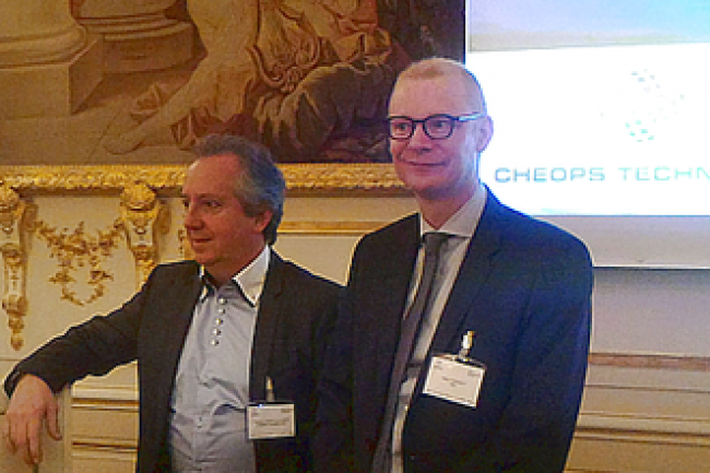 Nicolas Leroy-Fleuriot, PDG de Cheops Technology (à gauche) et Gilles Thiebaut, directeur général d'HPE France, réunis le 12 janvier 2017 à Paris à l'occasion du lancement des offres HyperIaaS et iCod In-Memory. (crédit : Dominique Filippone)