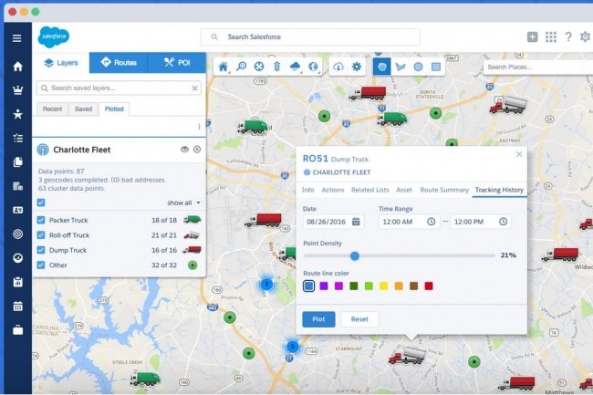 Avec MapAnything Live, une entreprise peut suivre les vhicules qu'elle a dploys dans le cadre de services grs avec Salesforce.