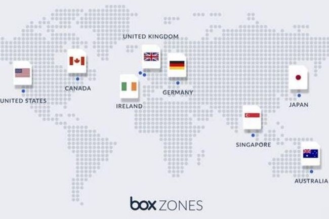 Carte de couverture des zones de disponibilités de Box à l'échelle mondiale. (crédit : Box)