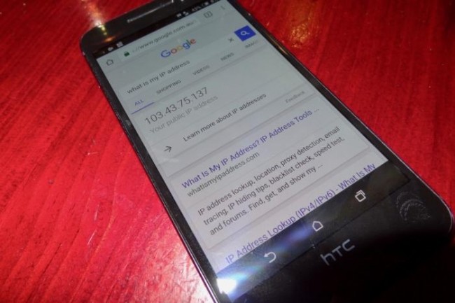 Cog Systems a modifié un mobile HTC A9 pour exécuter sa plate-forme sécurisée D4, une version virtualisée de l'image Android standard avec un VPN non bloqué. L'un des rares signes de la modification est que l'adresse IP du périphérique devient celle du VPN plutôt que celui attribué par l'opérateur. (Crédit: Peter Sayer)