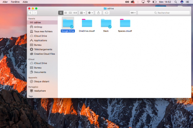Grce  l'installation du client Drive, il est possible de naviguer dans ses diffrents clouds depuis le Finder Odrive (sur Mac). crdit : O.B.