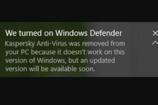 Le message d'incompatibilit de l'antivirus de Kaspersky avec Windows 10. (crdit : D.R.)