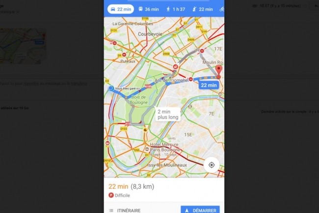 Google Maps indique maintenant la facilit  trouver (ou pas) un parking  Paris et rgion parisienne. (crdit : LMI)