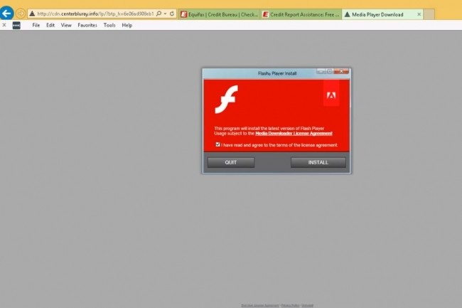 Un installeur malveillant du lecteur Flash d'Adobe sur le site d'Equifax permet la distribution de malwares. (crédit : D.R.)