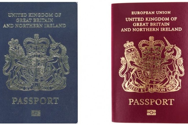 Les britanniques vont retrouver la couleur bleue caractristique de leur ancien passeport au dtriment du bordeaux, couleur par dfaut de tous ceux de l'UE. (crdit : D.R.).