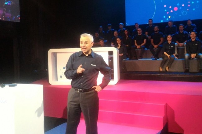 Stéphane Allaire, président d’Objenious, la filiale de Bouygues Télécom dédiée à l’Internet des objets, sur la scène du Théâtre du Trianon à Paris le 6 juin 2018. (crédit : D.F.)