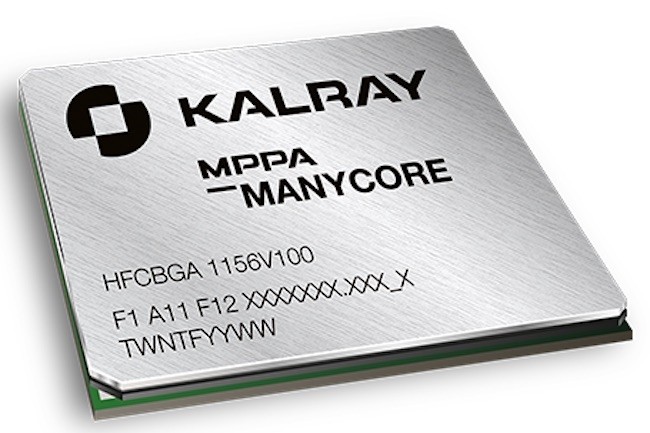 La puce Coolidge de Kalray intègre 64 ou 128 cœurs 64 bits, épaulés par 60 ou 160 coprocesseurs destinés à accélérer les algorithmes de chiffrement, d’apprentissage machine ou de reconnaissance optique. (crédit : D.R.)