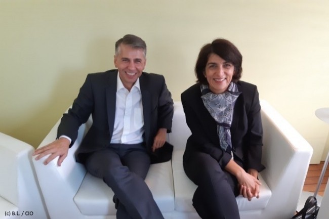 François Couton, directeur des opérations et de la transformation, et Catherine Touvrey, directrice générale de Harmonie Mutuelle (à droite), ont plaidé pour une simplification du quotidien des entreprises.
