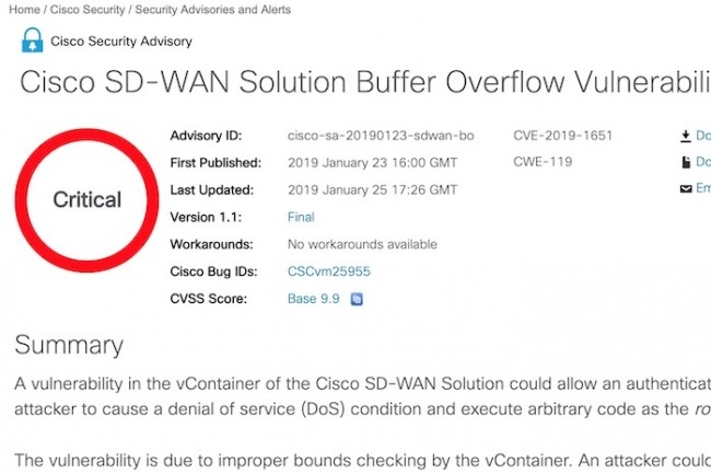 Une mise  jour du logiciel corrigeant les vContainers affect est disponible sur le site de Cisco.