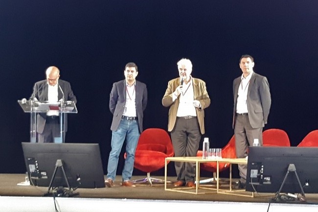 De gauche  droite : Philippe Dana (animateur), Vincent Brillot (prsident du club JDE), Jean-Jacques Camps (prsident de lAUFO) et Yassine MBarki (prsident du club PeopleSoft). crdit : D.R.